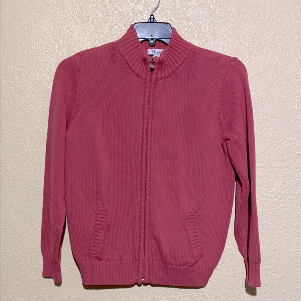 Tog Shop Sweater Zip Up Cardigan M Pink  Pockets Stretchy Knit Cotton